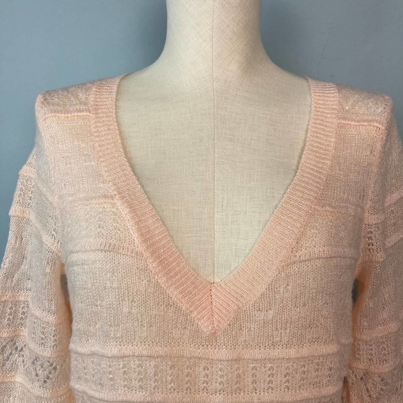 NEW York & Company Mohair Blend Delicate Open Knit Pink Sweater 3/4 Length Small - Picture 2 of 12